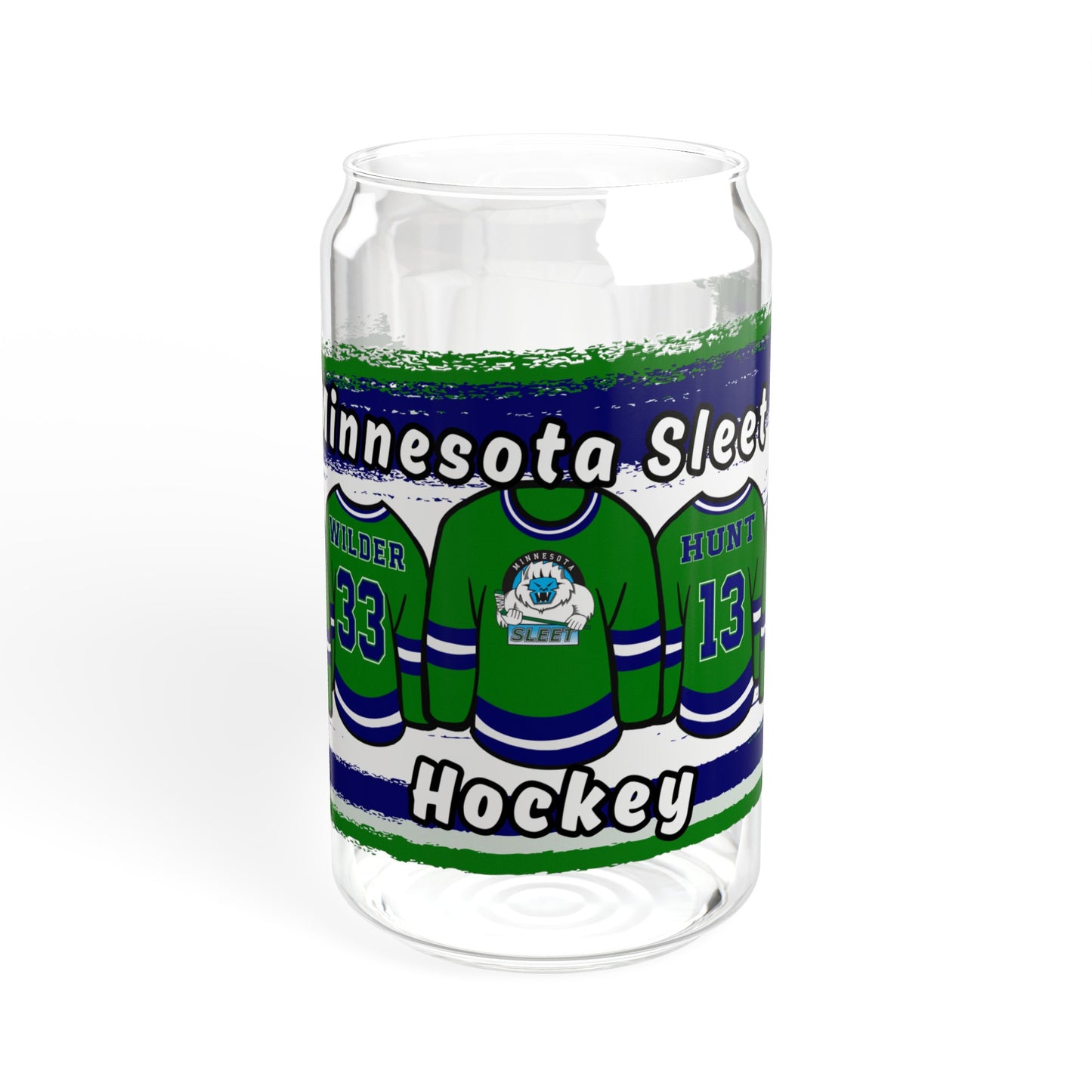 MN Sleet Hockey Jersey Glass Tumbler (With or Without Straw/Lid) - S.J. Tilly