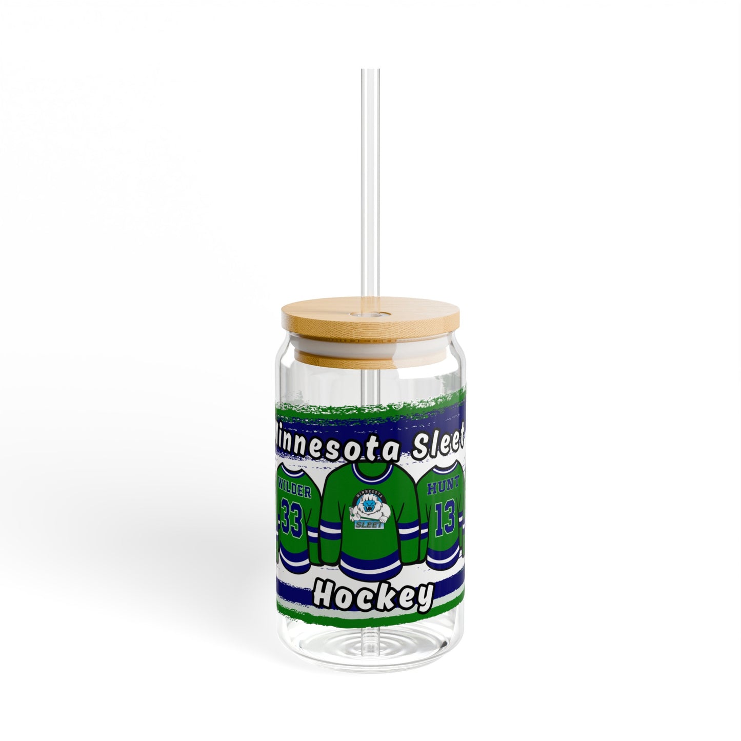 MN Sleet Hockey Jersey Glass Tumbler (With or Without Straw/Lid) - S.J. Tilly