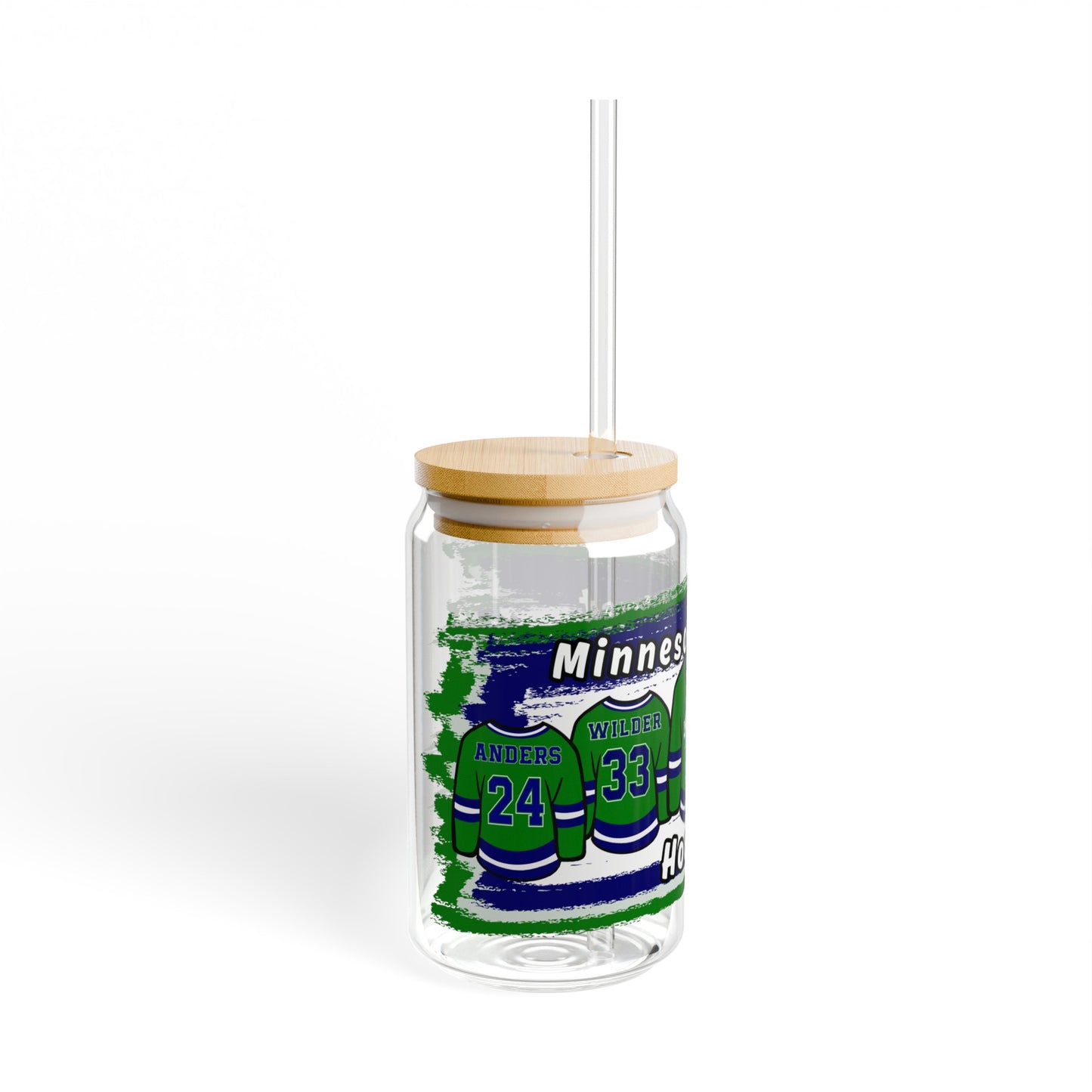 MN Sleet Hockey Jersey Glass Tumbler (With or Without Straw/Lid) - S.J. Tilly